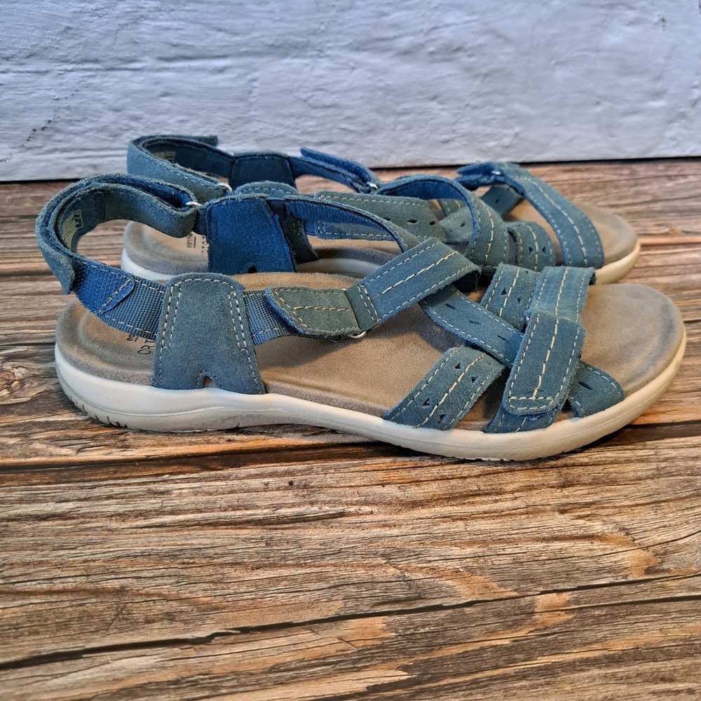 Earth Origins Sammie Teal Suede Strappy Comfort Sandals Womens 9 M PKSH112021